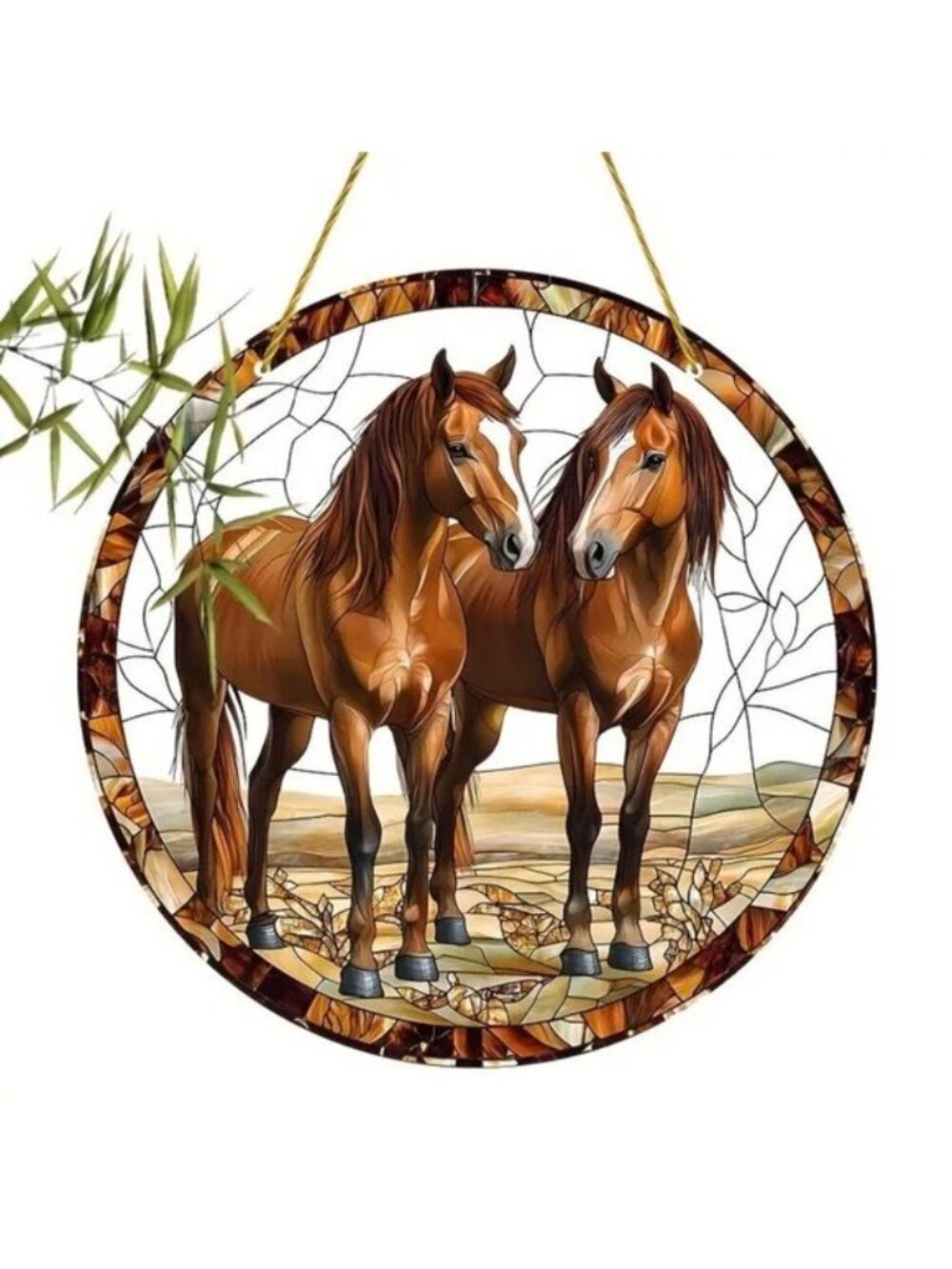 Suncatcher Horses Brown Chestnut Farm Hanging Window Equestrian In/Outdoor Deco